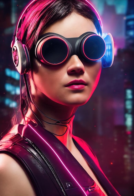 Portret dziewczyny cyberpunk scifi Hightech futurystyczna kobieta z przyszłości