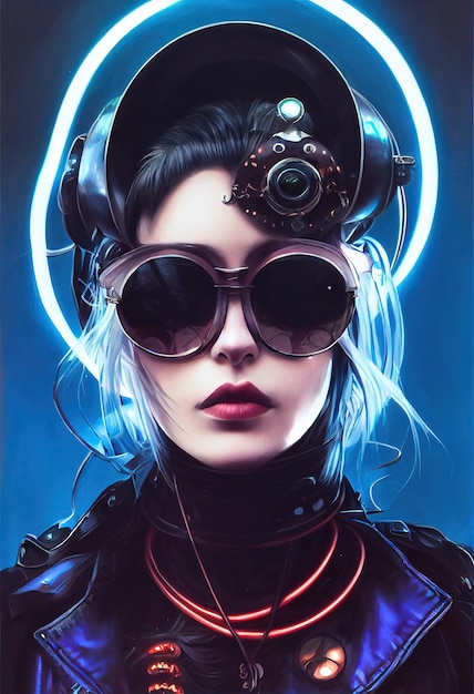 Portret dziewczyny cyberpunk scifi Hightech futurystyczna kobieta z przyszłości