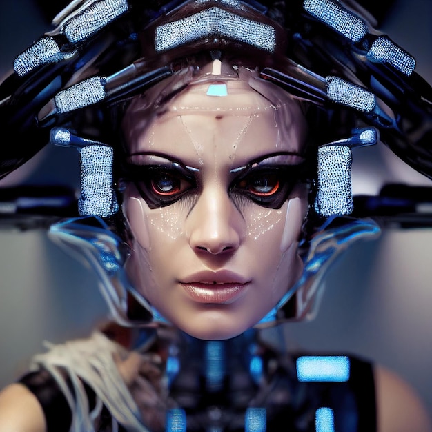 Portret dziewczyny cyberpunk scifi Hightech futurystyczna kobieta z przyszłości