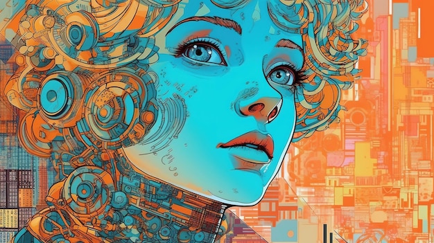 Portret dziewczyny cyborg Koncepcja Fantasy Malarstwo ilustracyjne