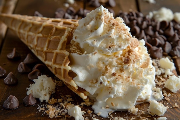 Portret eleganckiej blondynki trzymającej wafelki ze śmietanką