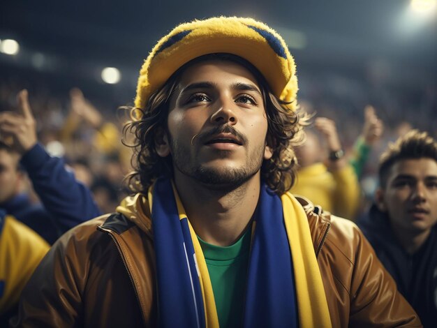 Portret fanów piłki nożnej cieszącego się meczem