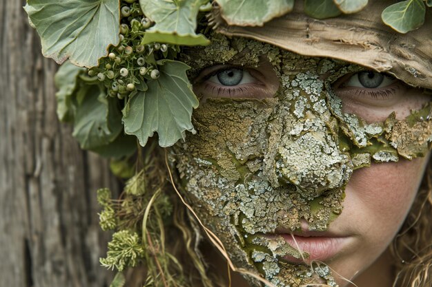 Zdjęcie portret fantazji i cudów z ozdobą na zdjęciu twarzy