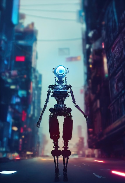 Portret futurystycznego robota płci żeńskiej Artystyczne abstrakcyjne fantasy cyberpunk