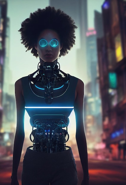 Portret futurystycznego robota płci żeńskiej Artystyczne abstrakcyjne fantasy cyberpunk