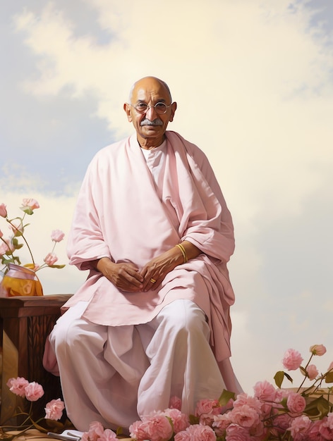 Portret Gandhiego Jayantiego z rocznika tłem