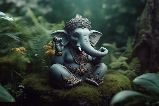 Portret Ganesha Ganapati w zbliżeniu lasu deszczowego Bóg mądrości i dobrobytu z głową słonia