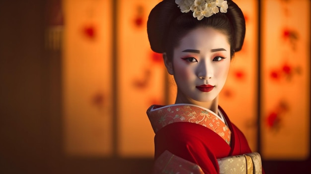 Portret gejszy Maiko w generatywnej sztucznej inteligencji Gion