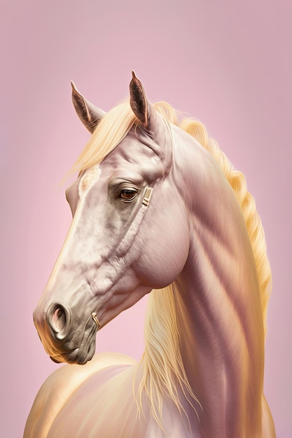 Portret głowy konia w różowych pastelowych kolorach Generacyjna sztuczna inteligencja