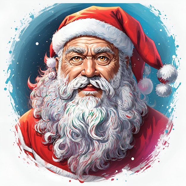 Portret głowy Świętego Mikołaja renderowany w kolorowym stylu na potrzeby projektu koszulki