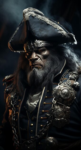 Portret goryl pirata Silverback Kapitan kostium Goryl czaszka hełm Modny projekt kostium Art