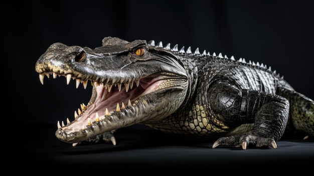 Portret groźnego aligatora na czystym białym tle przedstawiający potężne i przerażające piękno tego drapieżnika gadów