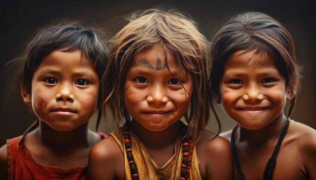 Portret grupy dzieci rdzennych Amerykanów