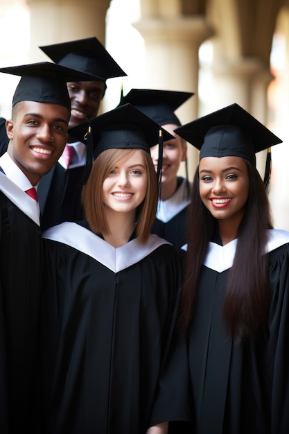 portret grupy szczęśliwych studentów uniwersytetu w dniu ukończenia szkoły stworzony za pomocą generatywnej ai