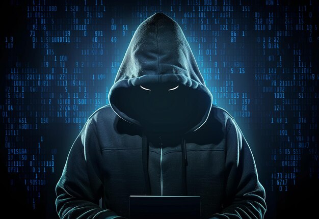 Portret hakera z rękawiczkami i laptopemPortret hakera w rękawiczkach i laptopie