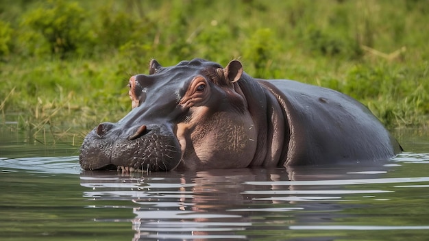 Portret hipopotama odpoczywającego w Parku Narodowym Serengeti w Tanzanii