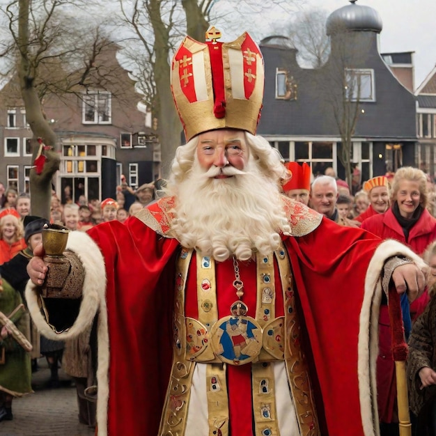 Portret holenderskiego Świętego Mikołaja zwanego „Sinterklaas” podczas jego przybycia do miasta