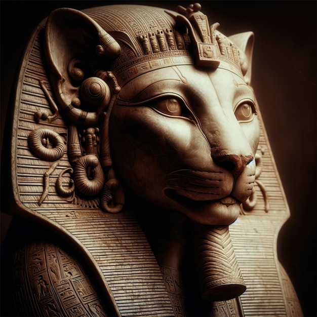 Portret i hieroglify ze starożytnego Egiptu przedstawiające boginię lwicę Sekhmet