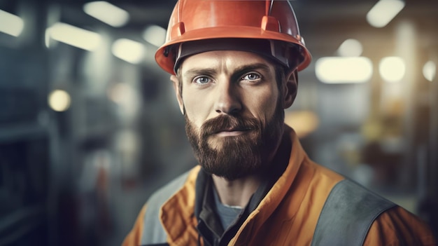 Portret inżyniera utrzymania przemysłu mężczyzna w mundurze i kasku bezpieczeństwa na stanowisku fabrycznym Koncepcja budowy inżyniera przemysłu
