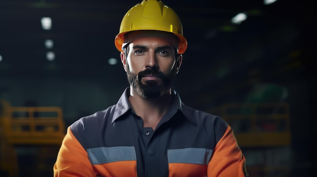 Zdjęcie portret inżyniera utrzymania przemysłu mężczyzna w mundurze i kasku bezpieczeństwa na stanowisku fabrycznym koncepcja budowy inżyniera przemysłu