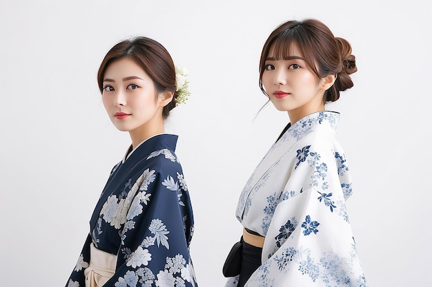 Portret japońskich kobiet na białym tle