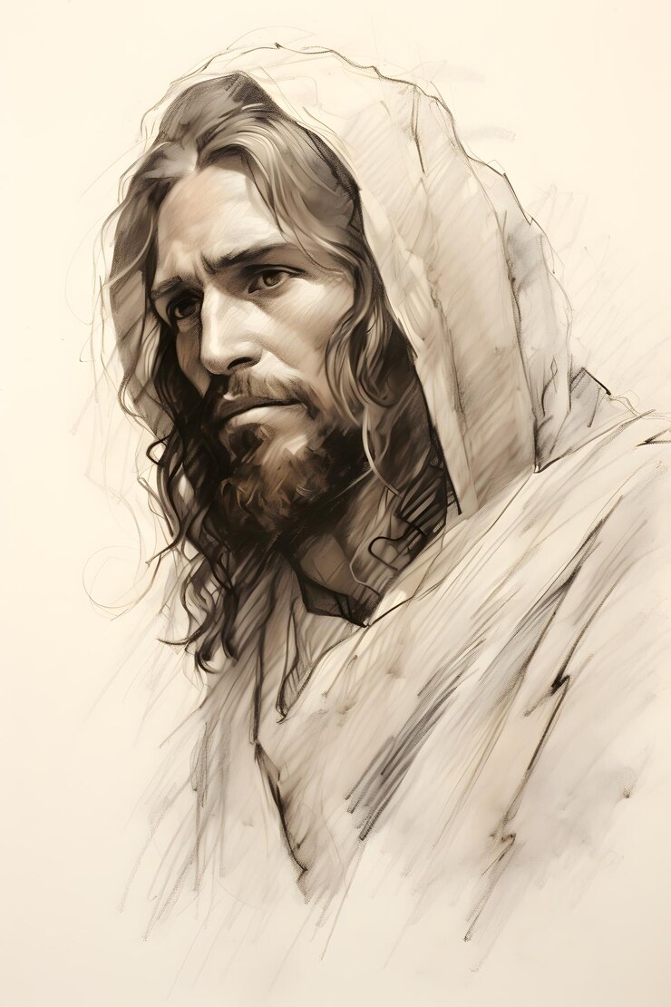 Portret Jezusa szorstki szkic siły rysunku