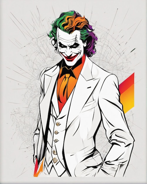 Portret Jokera przedstawiający ilustrację liniową klauna