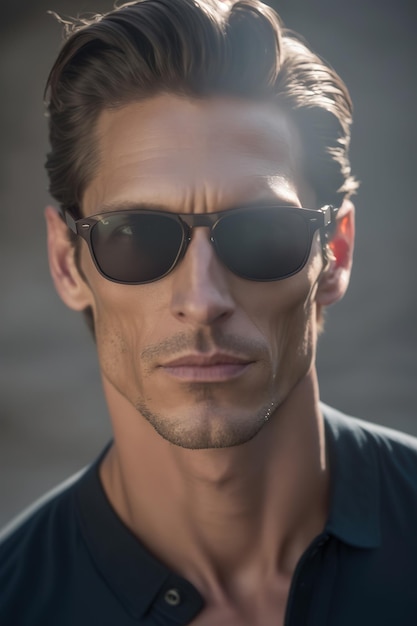 Portret Kaukaski mężczyzna ma na sobie okulary przeciwsłoneczne na czarnym tle Studio strzałów