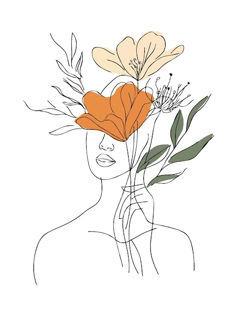 Portret kobiety Ilustracja artystyczna z linią kwiatową