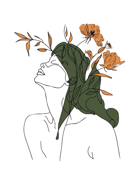 Portret kobiety Ilustracja artystyczna z linią kwiatową