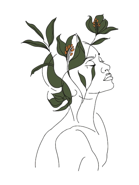 Portret kobiety Ilustracja artystyczna z linią kwiatową