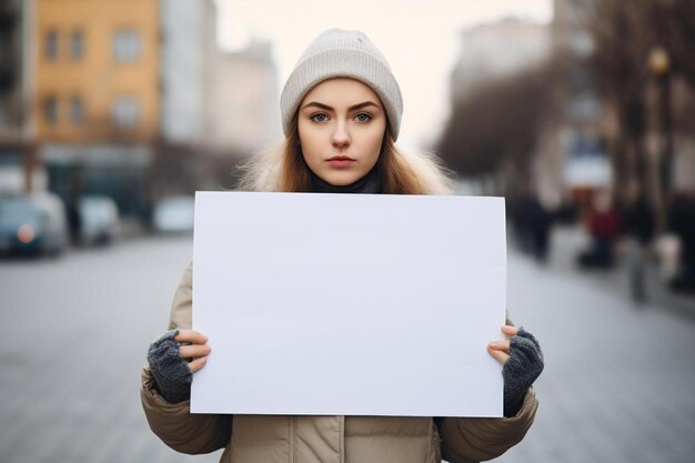 Portret Kobiety Trzymającej Pusty Billboard