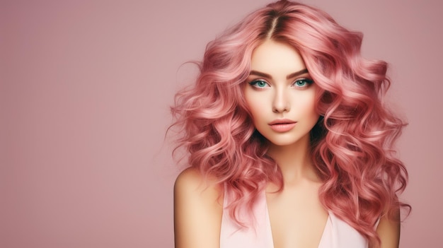 Portret kobiety z eleganckimi różowymi włosami