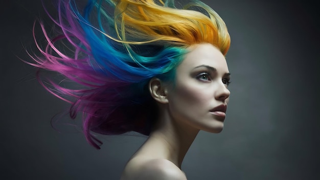 Portret kobiety z jasnokolorowymi latającymi włosami