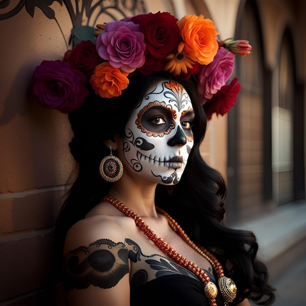 Portret kobiety z makijażem Dia de los muertos