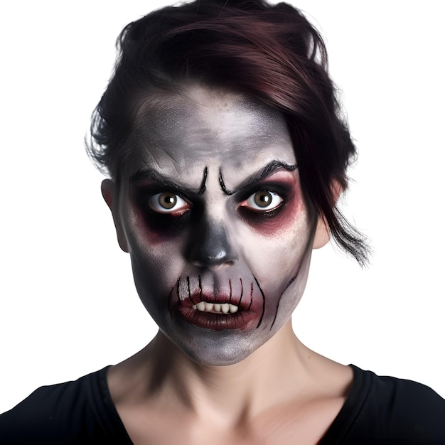 Portret kobiety z przerażającym makijażem odizolowywającym na białym tle