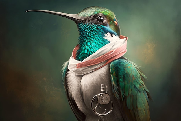 Portret kolibra w fartuchu medycznym ze stetoskopem na szyi generatywny ai