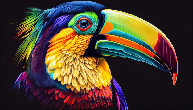 Portret kolorowego tropikalnego tukana Generatywna sztuczna inteligencja