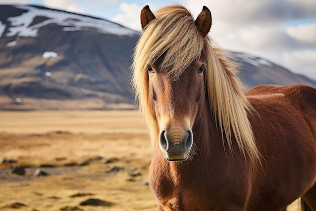 portret konia islandzkiego w krajobrazie Islandii Generatywna ai