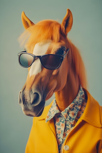 Portret konia w stylu vintage ilustracji w stylu lat 60