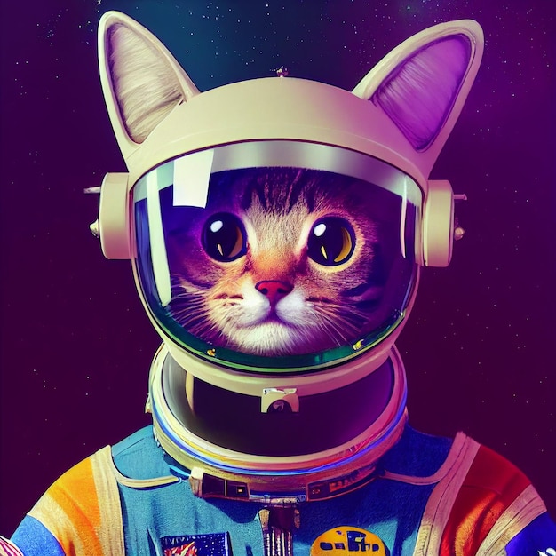 Portret kota astronauty w kosmicznej surrealistycznej ilustracji