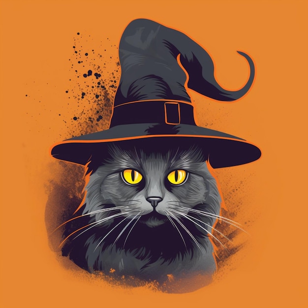 portret kota halloweenowego w kostiumie czarownicy