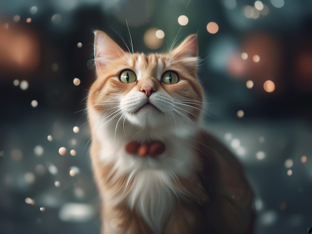 Portret kota Prążkowany czerwony kot Kot na rozmytym naturalnym tle z podkreśleniami bokeh generowanymi przez AI