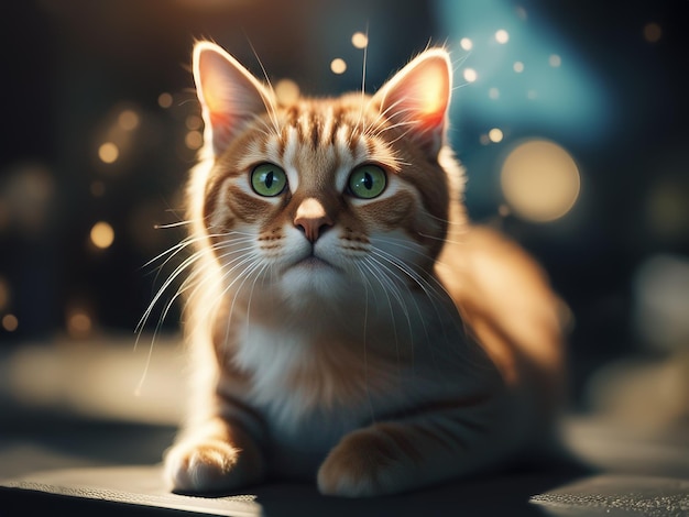 Portret kota Tabby ginger kitten Kot na niewyraźnym tle z odblaskiem bokeh generowanym przez AI