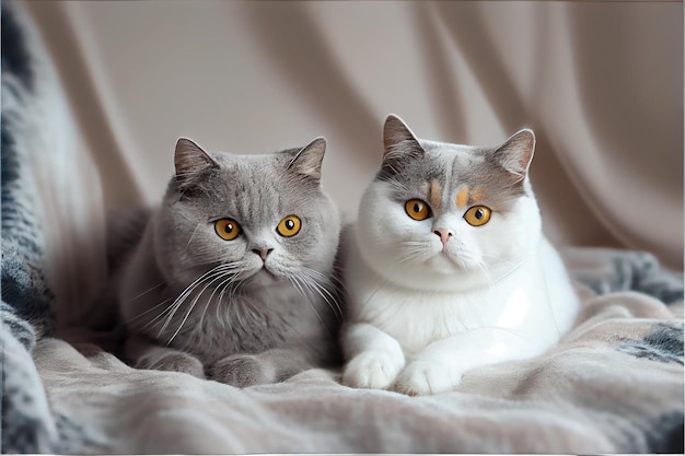 Portret kotów brytyjskich krótkich włosów leżących na kocu