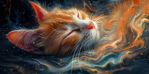 Zdjęcie portret kotów na oleju w wielokolorowych tonach abstrakcyjny obraz koncepcyjny obraz z bliska obraz olejowy
