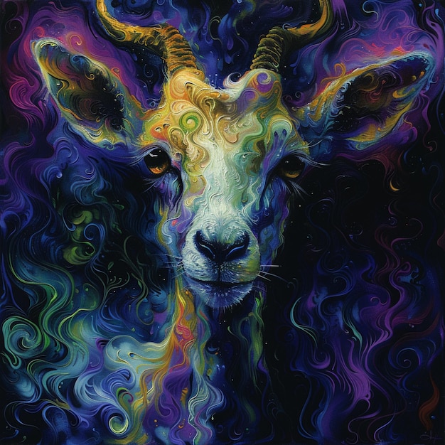 Portret kozy z abstrakcyjnym kolorowym tłem Ręcznie narysowana ilustracja