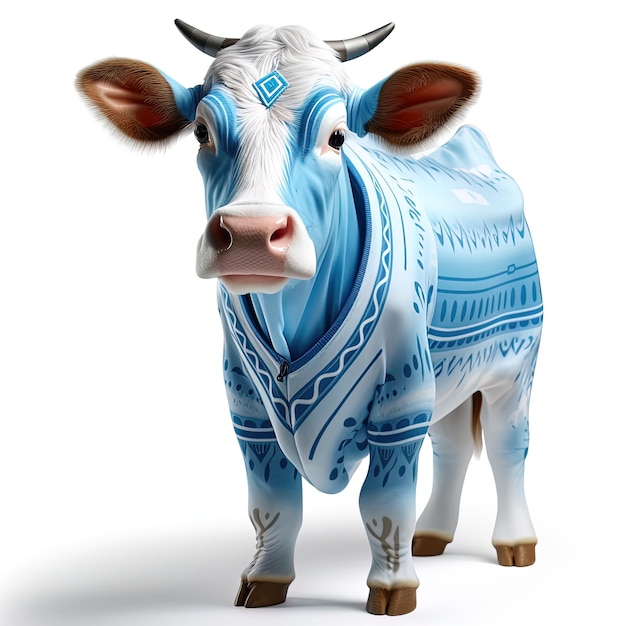 Portret krowy Portret krowy w tradycyjnym stroju na białym tle