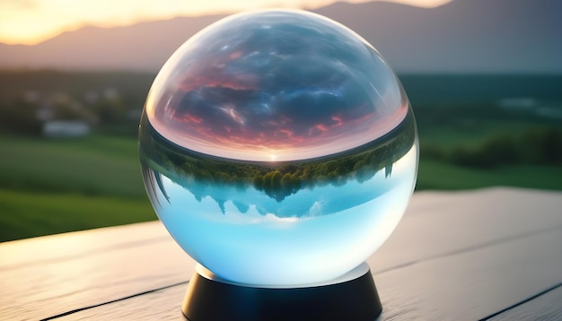 Zdjęcie portret kryształowej kuli z futurystycznym tłem