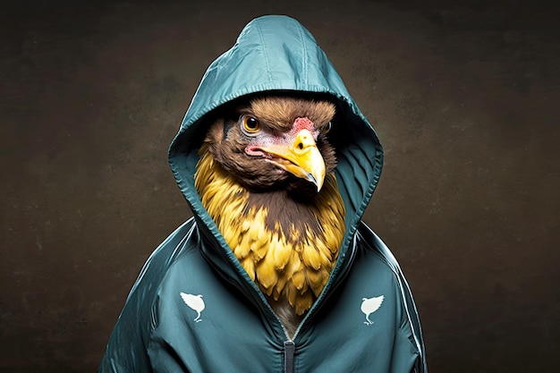 Portret kurczaka w odzieży sportowej i generatywnym kapturze